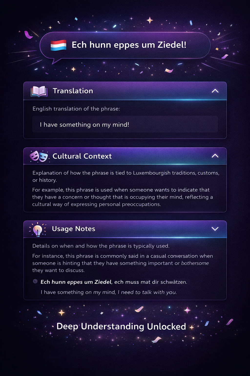 Comprehensive mode showing cultural explanations
