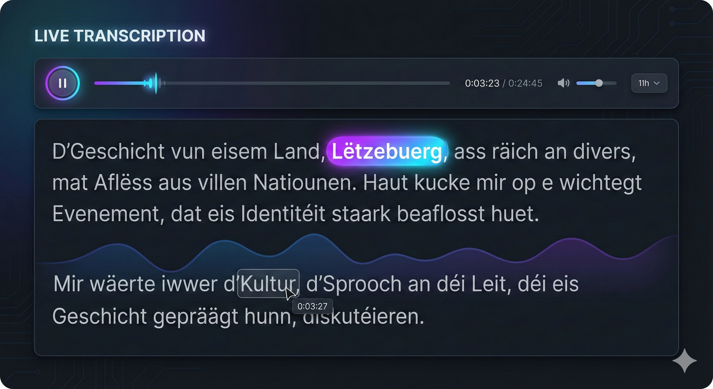 Live transcription in action with word highlighting